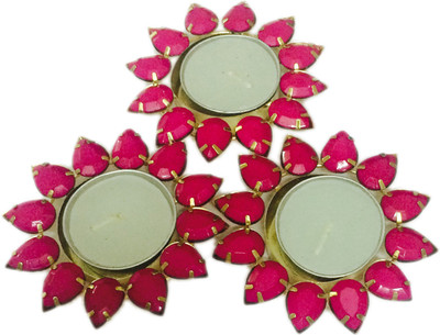 Loops n knots Iron Tealight Holder Set(Pink, Pack of 3)