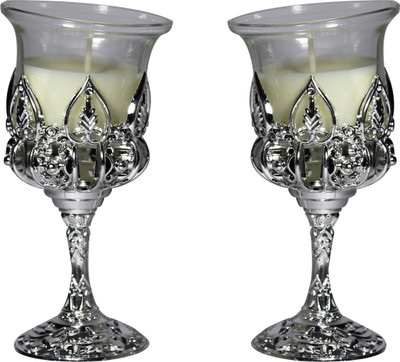 CTW Elegant designer Cup stand pack of 2 Candle(Silver, Pack of 2)