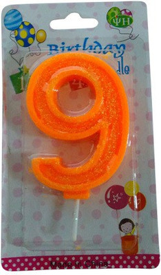 Funcart Glitter Numerical Number Eight Shape Candle(Orange, Pack of 1)