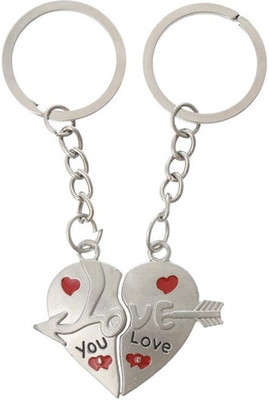 CTW Couple Heart Love Valentine Gift Key Chain(Silver)