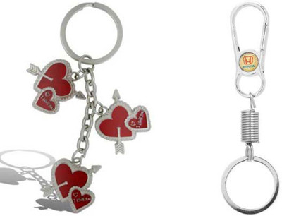 Rashi Traders Arrow 3 Heart + Honda Spring Locking Locking Key Chain(Silver)