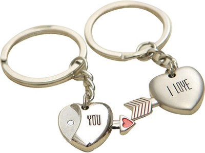 CTW I Love You Heart Couple Valentine Pack Of 2 Key Chain(Silver)
