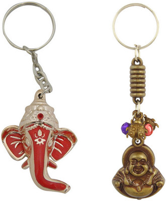 CTW God Ganesha Head and blessing Laughing budha Key Chain(Brown, Red)