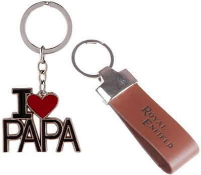 Alexus Papa And Royal Enfield Leather Key Chain(Silver)