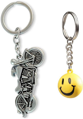 Chainz Chopper Bike Metal And Smiley Ball Key Chain(Multicolor)