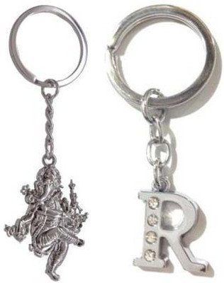 Rashi Traders Ganpati & Alphabet R Key Chain(Silver)