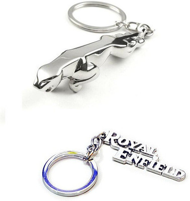 Chainz Jaguar and Royal Enfield Metallic Key Chain(Silver)