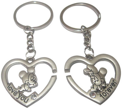 CTW Cute Double Heart Couple Valentine Key Chain(Multicolor)