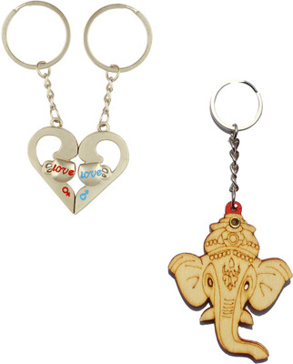 Anishop Love you Heart With Blessing Ganesha Combo Key Chain(Silver)