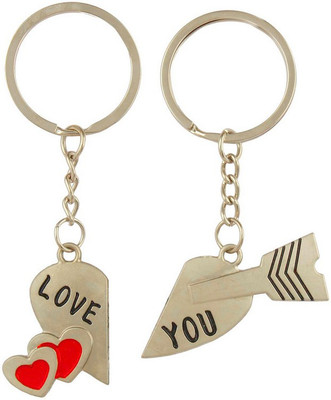 CTW Love You Pair Of Heart Keychain Key Chain(Silver)