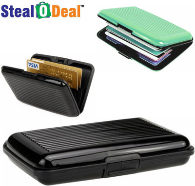 Stealodeal 2pc Black with Green Security Credit/Debit 6 Card Holder(Set of 3, Black, Green)