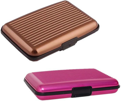 Shine Fashion Men's 6 Card Holder(Set of 2, Brown, Pink)