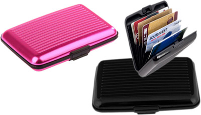 Alexus 6 Card Holder(Set of 2, Black, Pink)