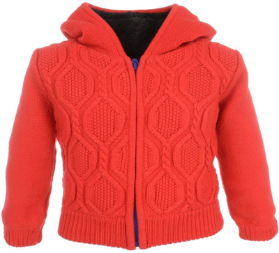 Yellow Apple Baby Girls Zipper Cardigan, Red