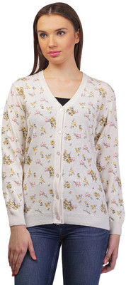 Pazaro Women's Button Floral Print Cardigan, Off white