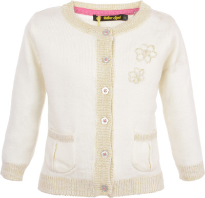 Yellow Apple Baby Girls Button Solid Cardigan, Off white