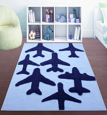 Saral Home Blue Polyester Carpet(90 cm X 150 cm)