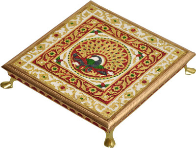 Home Shop Gift Meenakari Wooden Pooja Chowki(Gold, Pack of 1)