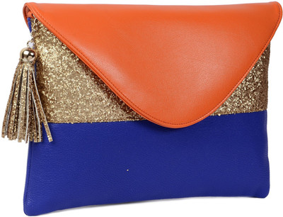 Vdesi Casual Orange, Blue, Gold Clutch, Blue;gold;orange
