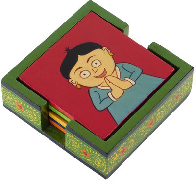 Chave Square Wood Coaster Set(Pack of 6), Multicolor