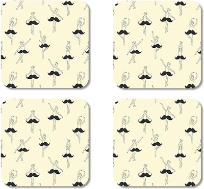 Crackndeal Square Medium Density Fibreboard Coaster Set(Pack of 4), Multicolor