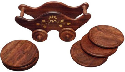 R R HANDICRAFT Square Wood Coaster Set(Pack of 6), Brown