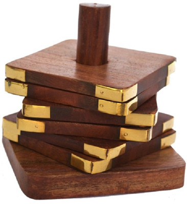 Craftatoz Square Wood Coaster Set(Pack of 6), Brown