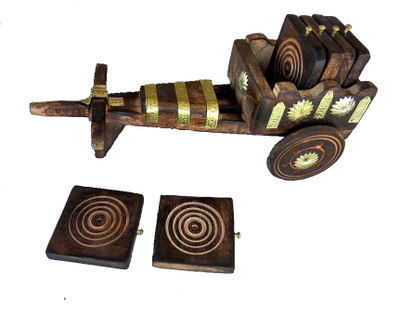 Jisethji Square Wood Coaster Set(Pack of 6), Brown