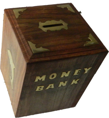 limra handicrafts wooden squre doloin Coin Bank(Brown)