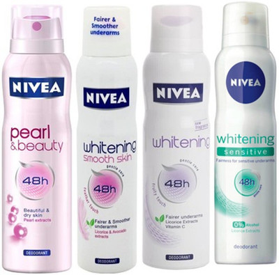 Nivea Whitening Sensitive ,Fruity Touch,Smooth Skin,Pearl&beauty Deodorants Pack of 4 For Women Combo Set(Set of 4)
Nivea Whitening Sensitive ,Fruity Touch,Smooth Skin,Pearl&beauty Deodorants Pack of 4 For Women Combo Set(Set of 4)