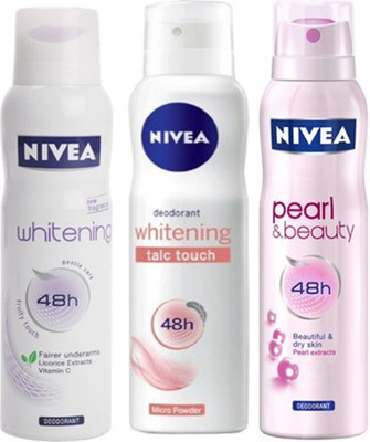 Nivea Whitening Sensitive,Pearl&Beauty,Talc touch Deodorants Pack of 3 Women Combo Set(Set of 3)
Nivea Whitening Sensitive,Pearl&Beauty,Talc touch Deodorants Pack of 3 Women Combo Set(Set of 3)