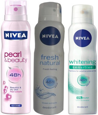 Nivea Whitening Sensitive ,Pearl&Beauty,fresh natural Deodorants Pack Of 3 For Women Combo Set(Set of 3)
Nivea Whitening Sensitive ,Pearl&Beauty,fresh natural Deodorants Pack Of 3 For Women Combo Set(Set of 3)
