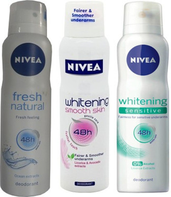 Nivea Whitening Sensitive ,Fresh Natural,Smooth Skin Deodorants Pack of 3 For Women Combo Set(Set of 3)
Nivea Whitening Sensitive ,Fresh Natural,Smooth Skin Deodorants Pack of 3 For Women Combo Set(Set of 3)