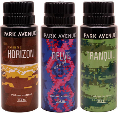 Park avenue Park Avenue Tranquil, Horizon, Delve Pack of 3 Deodorants Combo Set(Set of 3)
Park avenue Park Avenue Tranquil, Horizon, Delve Pack of 3 Deodorants Combo Set(Set of 3)