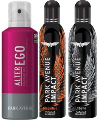 Park Avenue Impact Magnifico,Urbane,Alter Ego prefumed Deodorants pack of 3 for Men Combo Set(Set of 3)
Park Avenue Impact Magnifico,Urbane,Alter Ego prefumed Deodorants pack of 3 for Men Combo Set(Set of 3)