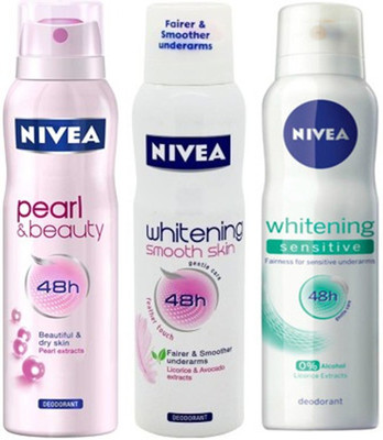 Nivea Whitening Sensitive ,Pearl&Beauty,Smooth Skin Deodorants Pack Of 3 For Women Combo Set(Set of 3)
Nivea Whitening Sensitive ,Pearl&Beauty,Smooth Skin Deodorants Pack Of 3 For Women Combo Set(Set of 3)
