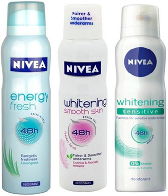 Nivea Whitening Sensitive ,Energy Fresh,Smooth Skin Deodorants Pack of 3 Women Combo Set(Set of 3)
Nivea Whitening Sensitive ,Energy Fresh,Smooth Skin Deodorants Pack of 3 Women Combo Set(Set of 3)