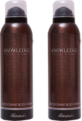 Rasasi 2 Knowldege Men Deodorant Spray - For Men(400 ml, Pack of 2)