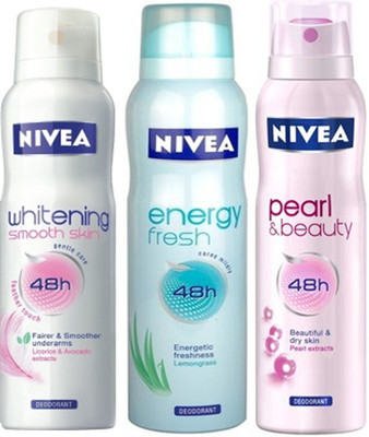 Nivea Whitening Smooth Skin,Pearl&Beauty,Energy fresh Deodorants Pack of 3 for Women Combo Set(Set of 3)
Nivea Whitening Smooth Skin,Pearl&Beauty,Energy fresh Deodorants Pack of 3 for Women Combo Set(Set of 3)