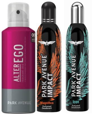 Park avenue Impact Magnifico,Icon,Alter Ego prefumed Deodorants pack of 3 for Men Combo Set(Set of 3)