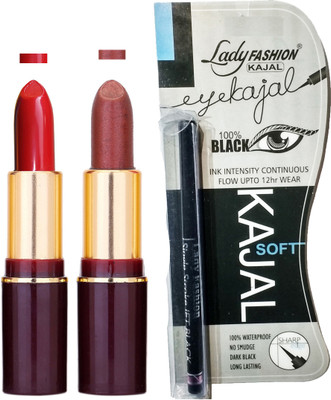Lady Fashion Lipstick And Kajal Combo(Set of 3)