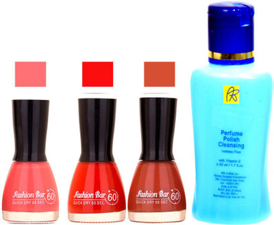 Fashion Bar Stengthening Nail Polish Remover And Pink,Cherry,Redish Brown Shades Nail Polish 52435(Set of 4)
Fashion Bar Stengthening Nail Polish Remover And Pink,Cherry,Redish Brown Shades Nail Polish 52435(Set of 4)