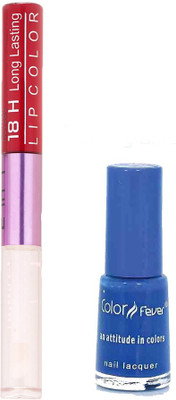 Color Fever Long Lasting 4741605 Red Lipstick+Blue Nail Polish(Set of 2)