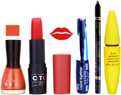Rythmx Lipstick, Nail Polish, Eyeliner,Black Kajal Makeup Combo Kit 1345(Set of 5)
