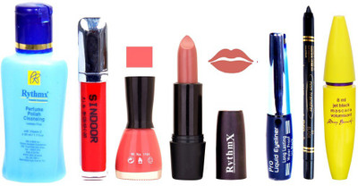 Rythmx Light Pink Lipstick Light Pink Nail Polish Remover Eye Liner Sindoor Pro Non Transfer Black Kajal Maskara Combo Kit 2864(Set of 7)
Rythmx Light Pink Lipstick Light Pink Nail Polish Remover Eye Liner Sindoor Pro Non Transfer Black Kajal Maskara Combo Kit 2864(Set of 7)