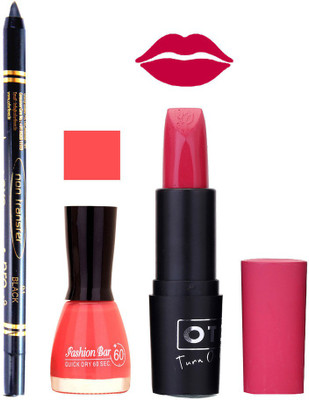 Fashion Bar Nail Polish , OTG Lipstick , Black Kajal Combo 113(Set of 3)