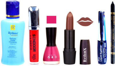 Rythmx Chaclaty Brown Lipstick Voilet Purple Nail Polish Remover Eye Liner Sindoor Black Kajal Combo Kit 9822(Set of 6)
Rythmx Chaclaty Brown Lipstick Voilet Purple Nail Polish Remover Eye Liner Sindoor Black Kajal Combo Kit 9822(Set of 6)