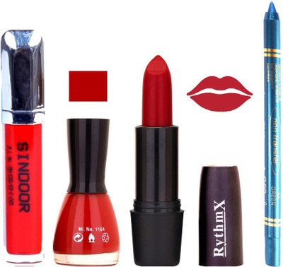 Rythmx Tinny Red Lipstick Redish Brown Shade Nail Polish Sindoor and Non Pro Transfer Turquoise Blue Kajal Combo kit 9915(Set of 4)
Rythmx Tinny Red Lipstick Redish Brown Shade Nail Polish Sindoor and Non Pro Transfer Turquoise Blue Kajal Combo kit 9915(Set of 4)