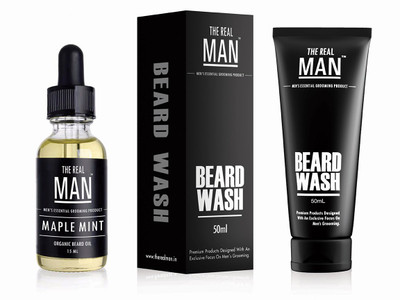 The Real Man Beard & Mustache Hair Oil Maple Mint(15ml) & Wash(50ml)(Set of 2)