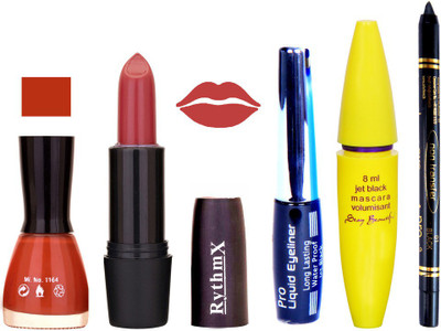 Rythmx Gajri Color Lipstick Orangy Shades Nail Polish With Black EyeLiner Zed Black Kajal and Volumisant Express MasCara W(Set of 5)
Rythmx Gajri Color Lipstick Orangy Shades Nail Polish With Black EyeLiner Zed Black Kajal and Volumisant Express MasCara W(Set of 5)